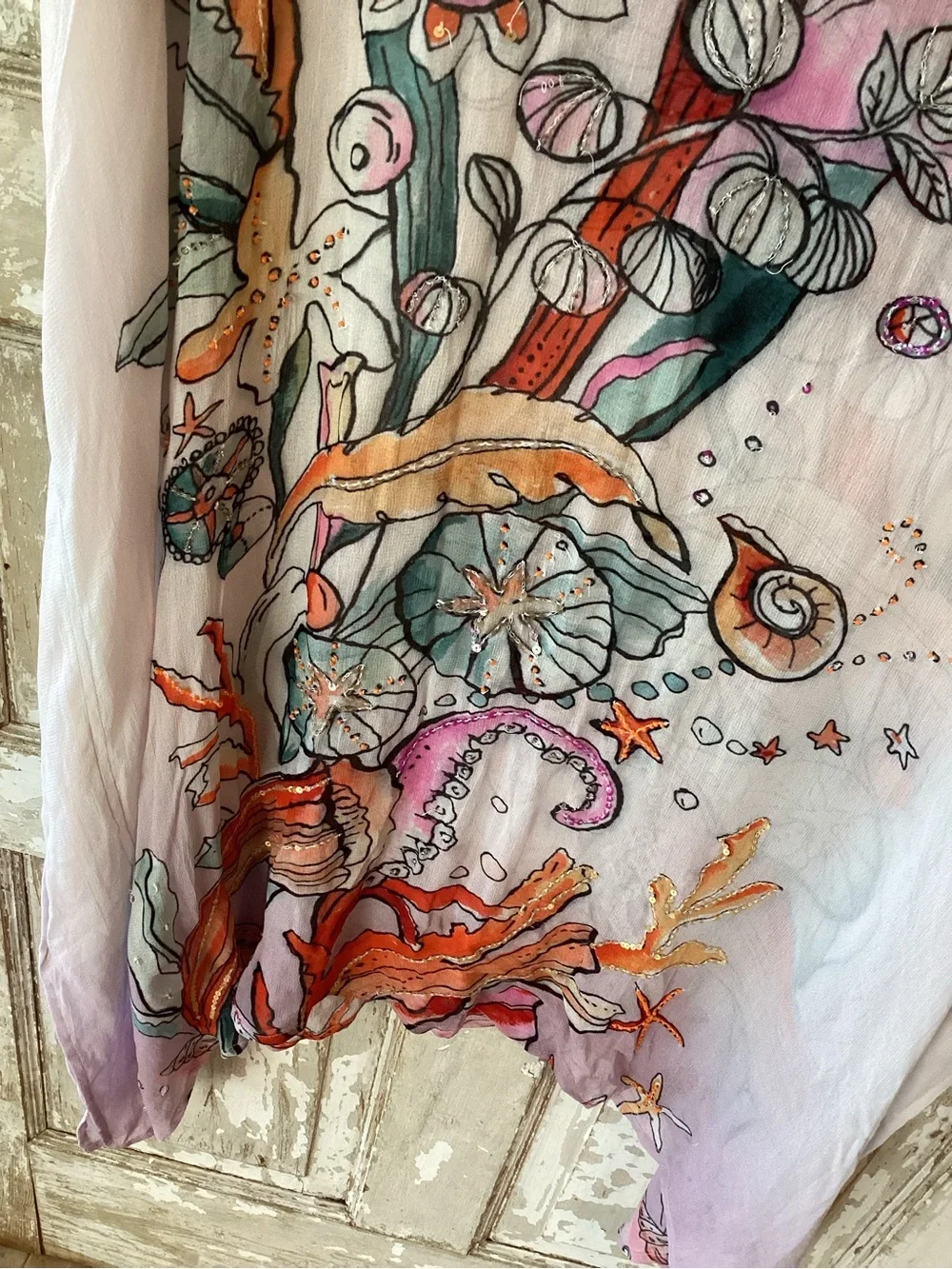 Soft Surroundings Pastel Sea-Print Sheer Tunic Cover-Up